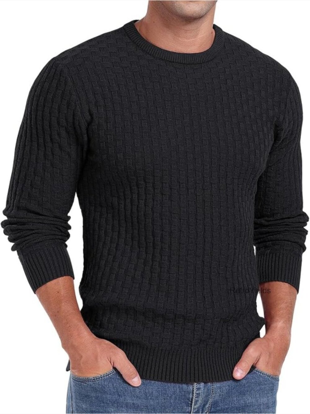 Waffle Knit Crewneck Pullover Sweater Long Sleeve Soft Casual Winter Top